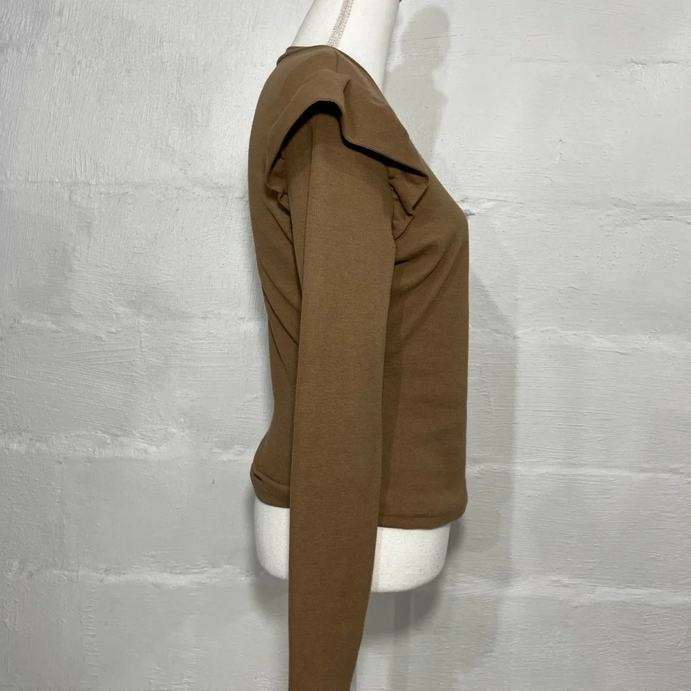 LONG SLEEVE RIBBED RUFFLE DETAIL TOP (847) - Picture 10 of 12